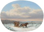 Cornelius Krieghoff Crossing the Ice at Quebec' oil painting on canvas